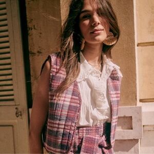 Sezane Multicolor Plaid Vest